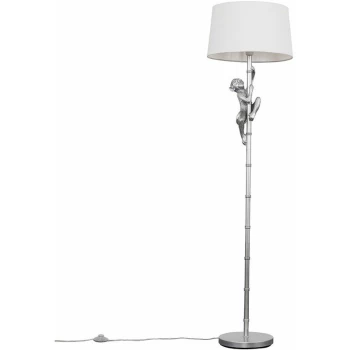 Hanging Monkey Floor Lamp in Black with Doretta Shade - White - No Bulb