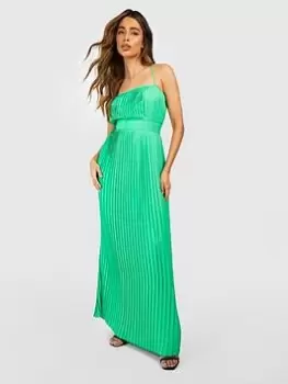 Boohoo Pleated Strappy Midaxi Dress - Bright Green, Size 8, Women