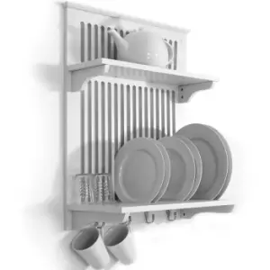 NOVEL - Kitchen Plate Bowl Cup Display / Wall Rack Shelves with Hooks - White - White