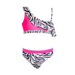 I Saw It First Pink Neon Zebra Frill Bikini Set - Pink