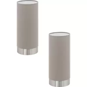 2 PACK Table Lamp Colour Satin Nickel Shade Taupe Fabric Touch On/Off E27 1x40W