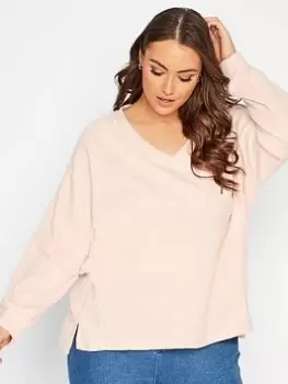 Yours Stretch Drop Shoulder Fleece V-neck Sweatshirt - Pink, Size 18-20, Women