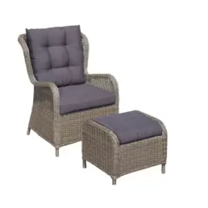 DesignDrop- Fauna Rattan Armchair- Includes Ottoman- Natural/ Grey