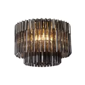 Poland Ceiling Lamp Round 7 Light E14, Polished Nickel, Smoke Sculpted Glass, Item Weight: 15.3kg