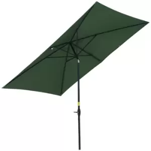 Outsunny 2 x 3m Rectangular Market Umbrella Patio Outdoor Table Umbrellas with Crank & Push Button Tilt, Green