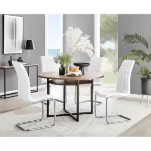 Furniture Box Adley Brown Wood Storage Dining Table and 4 White Murano Chairs