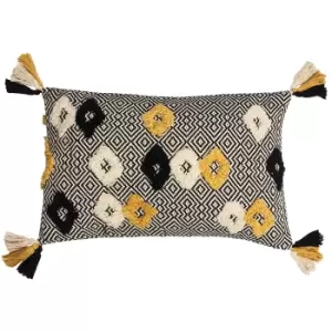 Benji Tufted Cushion Black/Ochre, Black/Ochre / 30 x 50cm / Polyester Filled