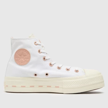 Converse White & Pink Crafted Canvas Lift Hi Trainers