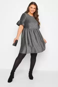 Glitter Frill Sleeve Smock Dress