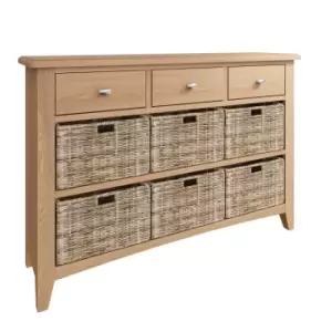 Kettle Interiors Oak 9 Drawer Hallway/Bathroom Storage Unit With Wicker Baskets