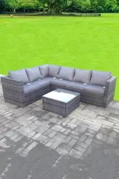 Fimous 6 Seater Outdoor Dark Grey Rattan Lounge Complete Sofa Set with Square Coffee Table and Cushions