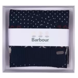 Barbour Mens Rothbury Fairisle Beanie & Scarf Gift Set Navy One Size