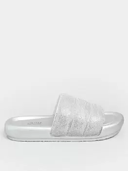 Yours Wide Fit Padded Slider - Silver, Size 7E, Women