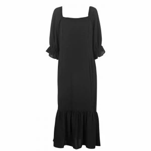 Biba Square Neck Linen Dress - Black