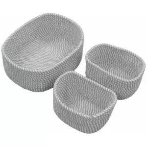 JVL Edison Rectangular Cotton Rope Storage Basket, Set of 3, Grey