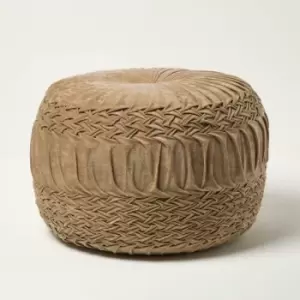 Sofia Pleated Velvet Taupe Pouffe - Beige Taupe - Homescapes