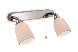 2 Light Bathroom Spotlight Bar (Switched) Chrome, Porcelain Shades IP44, G9