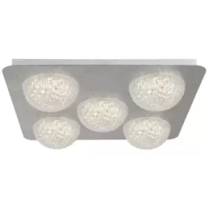 Searchlight Celestia 5 Light LED Ceiling Light - Silver Leaf With Clear Acrylic