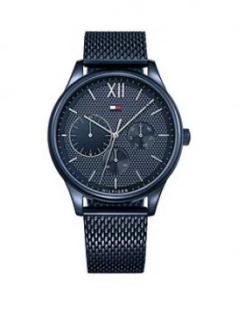 Tommy Hilfiger Blue And Silver Detaiul Multi Dial Blue Ip Stainless Steel Mesh Strap Watch