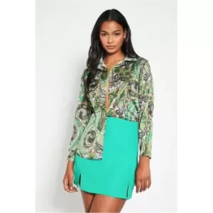 I Saw It First Green Paisley Print Satin Shirt - Green