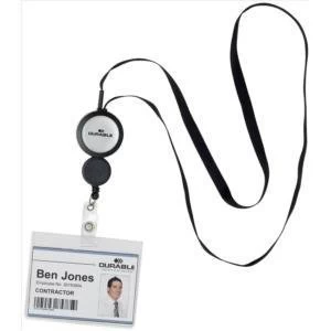 Original Durable Badge Reel Plus Textile Necklace Black for Punched hole Badges 1 x Pack of 10 Badge Reels