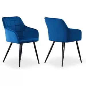 Set of 1/2/4 Camden Velvet upholstered Square Stitched Chairs - Royal Blue - Set of 2 - Royal Blye