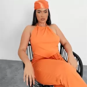 I Saw It First Plus Size Halterneck Hanky Hem Crop Top - Orange