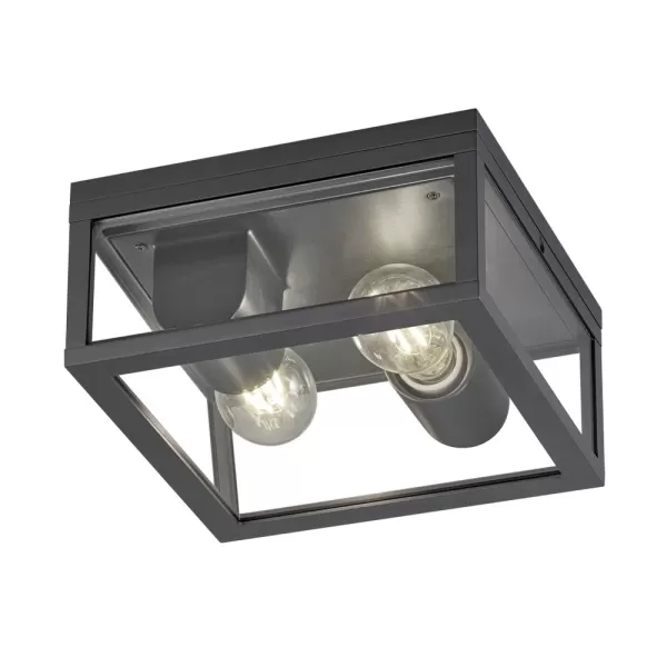 Garonne Vintage 2 Light Flush Ceiling Light Anthracite IP44