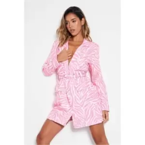 I Saw It First Pink Zebra Print Woven Belted Blazer Dress - Pink