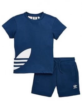 Boys, adidas Originals Big Trefoil Shorts Set - Marina, Size 7-8 Years