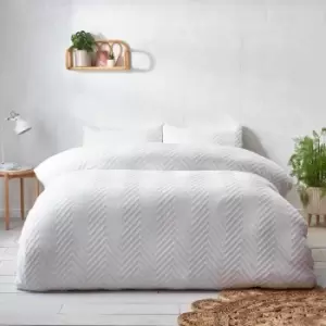 The Linen Yard Chevron Tuft Super King Duvet Cover Set Cotton White