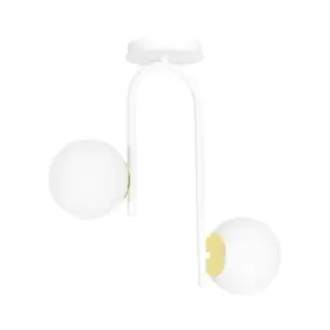 Ragnar White/Gold Globe Ceiling Light with White Glass Shades, 2x E14