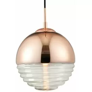 Hanging Ceiling Pendant Light copper & ribbed glass Sphere Lamp Bulb Holder