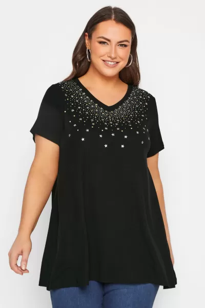 Short Sleeve Embellished Swing Top