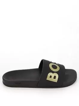 BOSS Aryeh Slider, Black/Gold, Size 42, Men