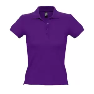 SOLS Womens/Ladies People Pique Short Sleeve Cotton Polo Shirt (S) (Dark Purple)