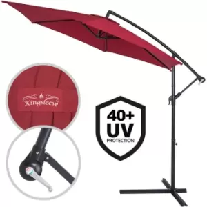 Garden Sun Parasol Hanging 3m Sunshade Banana Patio Terrace Balcony Umbrella Canopy Cantilever Red - Kingsleeve