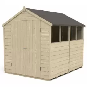 Forestgarden - 8' x 6' Forest Overlap Pressure Treated Double Door Apex Wooden Shed - 4 Windows (2.43m x 1.99m) - Natural Timber