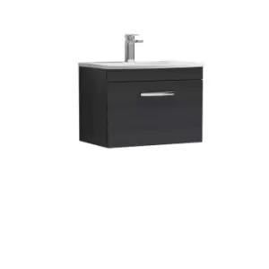 Nuie Athena 600 Wall Hung Single Drawer Vanity & Curved Basin - Black Woodgrain