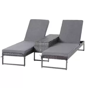 Outsunny 3 Pack Rattan Wicker Adjustable Lounge Chair W/ Cushions Set Grey