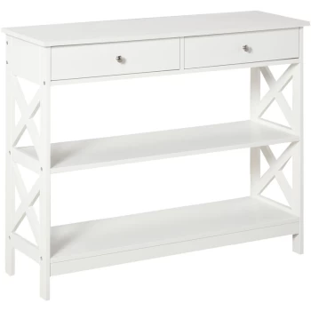 Modern Console Table w/ Shelves & Drawers Home Hallway Storage White - Homcom