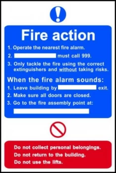 Fire Action Procedure Sign, Rigid PVC