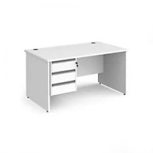 Dams International Straight Desk with White MFC Top and Silver Frame Panel Legs and 3 Lockable Drawer Pedestal Contract 25 1400 x 800 x 725mm