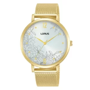 Ladies Patterned White Dial Watch with Gold Stainless Steel Bracelet