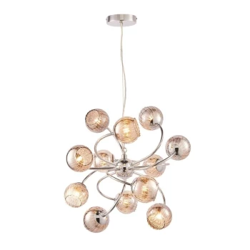 Endon Directory Lighting - Endon Aerith - 12 Light Multi Arm Pendant Flower Chrome, Smokey Mirror Tinted Glass, G9