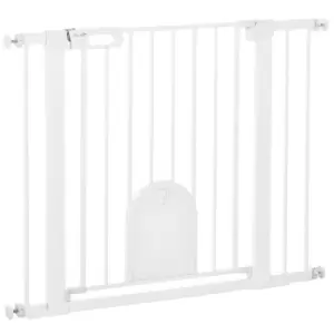 PawHut Dog Gate with Cat Flap Pet Safety Gate Barrier, Stair Pressure Fit, Auto Close, Double Locking, for Doorways, Hallways, 75-103cm White