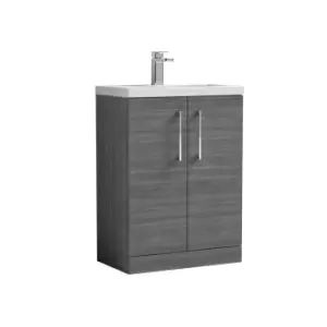 Nuie Arno Compact 600mm Floor Standing 2 Door Vanity & Ceramic Basin - Anthracite