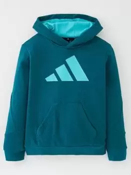 adidas Older Unisex 3 Bar Overhead Hoodie - Teal, Size 9-10 Years, Women