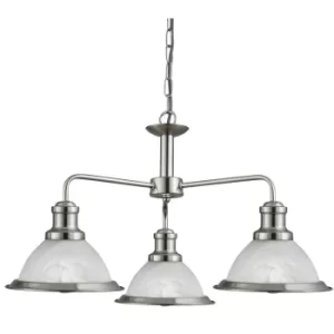 Bistro 3 Light Multi Arm Ceiling Pendant Satin Silver, Acid Glass, E27