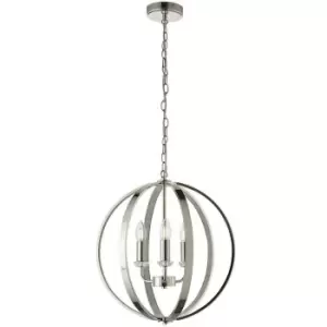 Hanging Ceiling Pendant Light Bright Nickel Globe Shade 3 Bulb Orb Loop Lamp